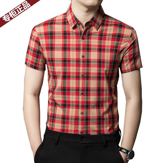 Chiarmania Shirt à manches courtes Mulberry Mulberry Silk Plaid Plaid à mi-manche