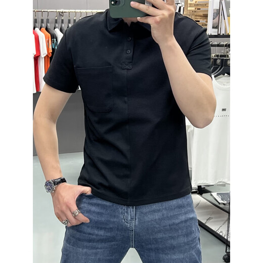 Airmiuu International First-Line Marque Trendy Brand Polo Polo Men's Summer NOUVEAU BASE BASE SABLAGE POLUDEMBLE TRENDY Moyen-Agence et Young Top [Wild] B9854 Symmét Immeth Pocket Pocket White 2xl