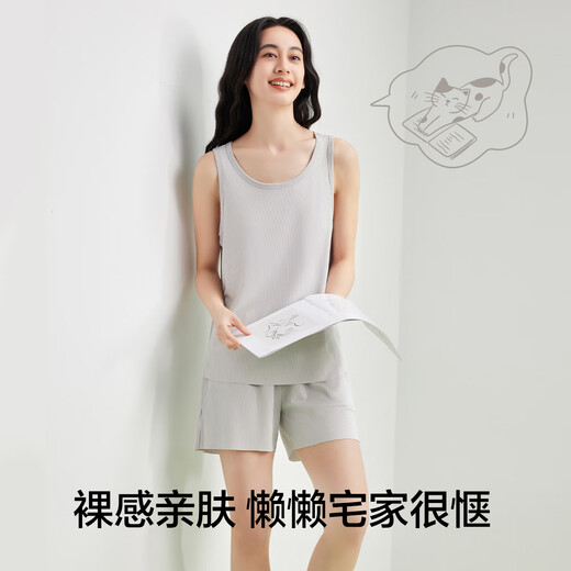 有棵树女士睡衣女夏季新款凉爽柔软坑条肌理透气背心短裤休闲家居服套装
