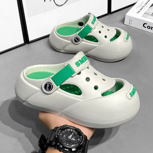 G.DUCK little yellow duck summer new children's hole shoes for boys non-slip thick-soled children wearing Baotou beach baby sandwich Khaki 34
