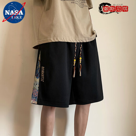 
NASALIKE Chinese style bear embroidered large size short-sleeved T-shirt for men's summer fashion brand handsome casual half-sleeved loose 5-point sleeve T-shirt [high-quality upgraded version] 7018 black XL recommended 120-135 Jin [Jin equals 0.5 kg] wear