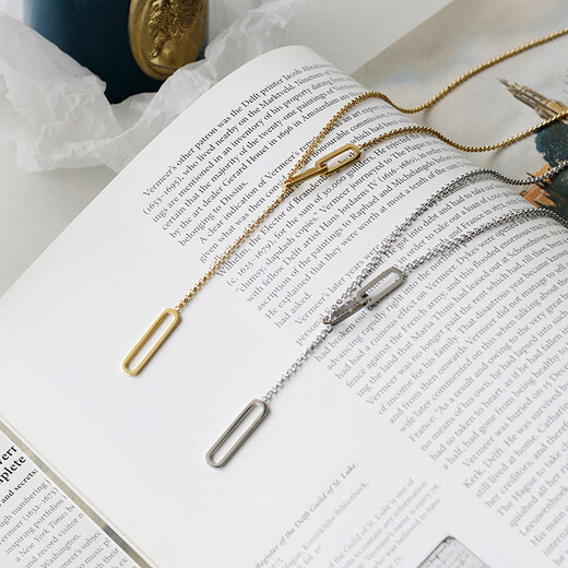 Feiyu simple cold style geometric square adjustable long sweater necklace chain autumn and winter titanium steel 18K gold tassel pendant gold