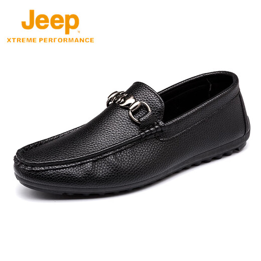 Jeep (JEEP) summer and summer new men's beanie shoes Korean version lazy shoes low top driving leather shoes soft surface soft sole trendy men's casual shoes black 9216/high-end wear-resistant and non-stinky feet 39