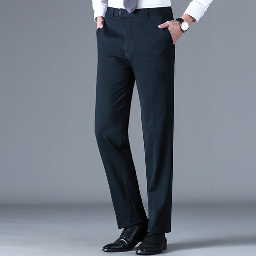 Pier Cardan trousers men's spring and summer thin middle-aged men's high elastic non-iron comfortable straight pants casual breathable suit pants F9906 blue 32 (2.5 feet waist circumference)