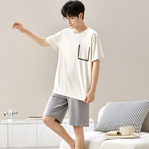 Modal Men's Men's Men's Men's Summer Shorts à manches courtes plus une grande taille de vêtements de maison d'été lâche 6624 L 100-120JIN [Jin est égal à 0,5 kg]
