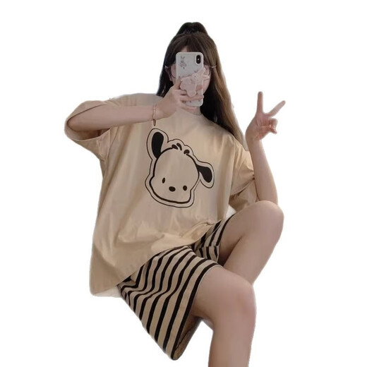 Jingpu Fei Pacha Hund Pyjamas für Frauen im Sommer koreanischer Stil Süßes Student Kurzarm Zwei-teiliger Set 2025 Guangzhou dreizehn Linien 679 Grüne Dinosaurier M [Vorgeschlagen 80-90jin [Jin gleich 0,5 kg]]]
