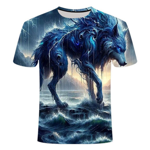 Neue High-End-trendige T-Shirts für Herren und Frauen koreanische und japanische Tierwolfsserie 3D-gedruckte Hemden modisch, vielseitig und gutaussehend, TXC6227 XS70-80jin [Jin gleich 0,5 kg] Universal Code