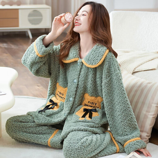
FHHUABD flannel pajamas for women in autumn and winter thickened coral velvet home clothes for middle-aged and young mothers can wear two-piece sets T677 White Peach Good Rabbit Extra thick L: Recommended (100-120 Jin [Jin equals 0.5 kg])