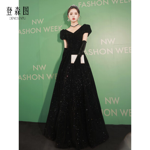 Densentu piano dress for female art exam high school students black dinner party temperament high-end light luxury niche French adult ceremony host black 1 strap L