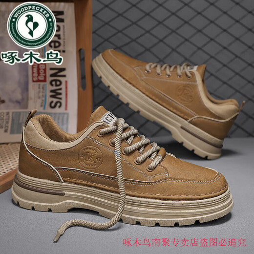 Woodpecker Martin Boots Men's 2025 New Spring and Summer Retro British Style Genuine Leather Casual Leather Shoes High Top Workwear Men's Shoes Black K821 Black 42
