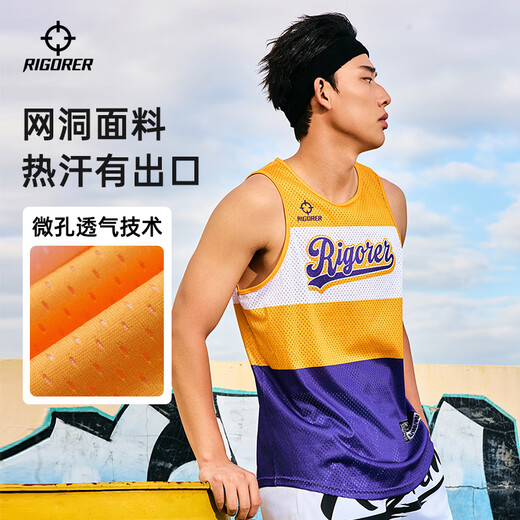 准者美式三拼运动背心男夏季训练宽松透气健身足球服薄无袖潮T恤 美式三拼粉 XL /180