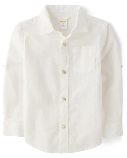GYMBOReeGymboree Boys and Toddlers Long Sleeve Linen Button-Down Shirt, Solid White, 12 Solid White 12