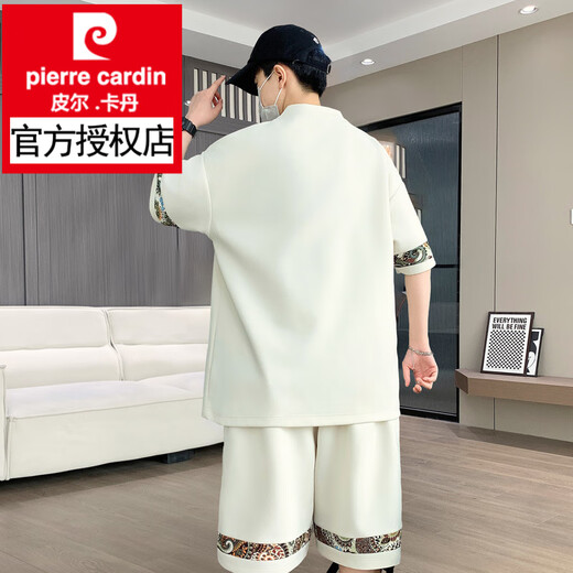 皮尔卡丹（pierre cardin）2025夏季男士短袖休闲时尚T恤套装潮流加大码扎染印花打底衫针织 【套装】6195白色 M