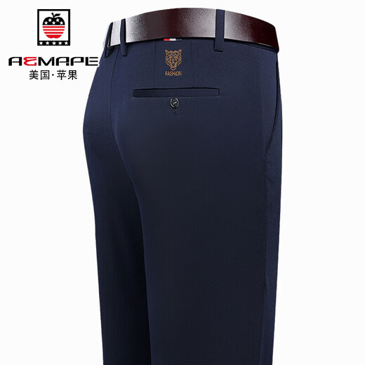 Aemape Apple Frühling und Sommer Neue Herren Freizeithose mittleren Alters im mittleren Alter, der gerade geschäftliche Hose formelle Elastizitätshose 9853 Marineblau [Sommerstil] 38 Taillenumfang 3 Fuß