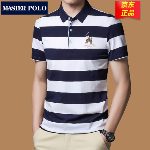 MASTER POLO条纹polo衫夏季商务休闲男士短袖t恤翻领棉体恤宽松潮流上衣服 3882绿色条纹 XL