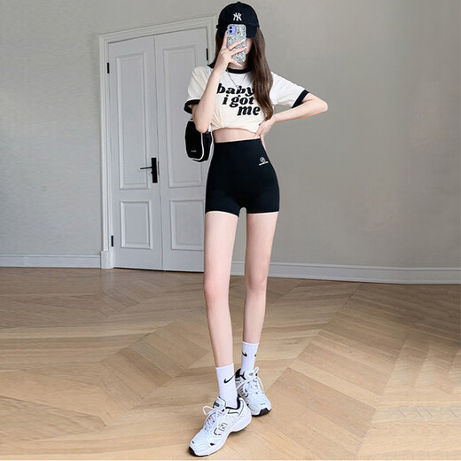 妙奕嘉鲨鱼裤女瑜伽裤短裤外穿打底裤薄款安全裤防走光收腹裤紧身芭比裤 修身提臀三分芭比鲨鱼裤【黑色】 均码 【建议100-140斤以内】