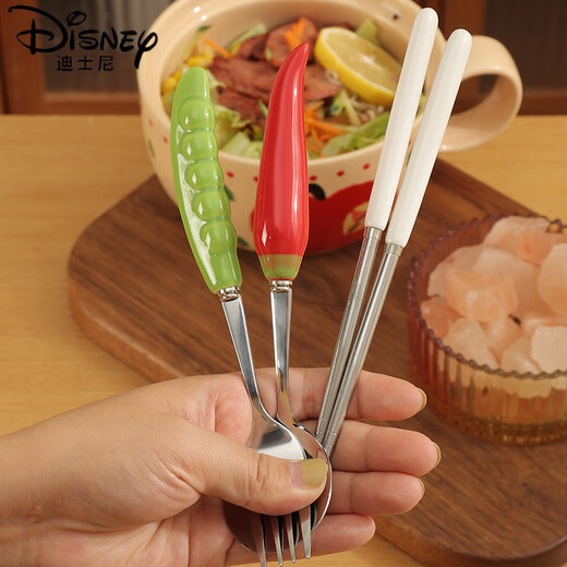 Disney (Disney) Chopsticks y Spoon Juego de vajillas lindo conjunto de vajillas de una persona Conjunto de vajillas portátiles portátiles portátiles y juego de vegetales de cuchara (caja de palillos de cuchara picante)