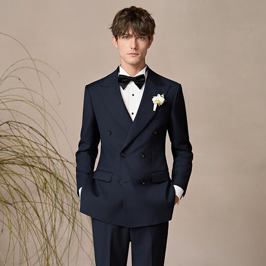 Guillaume de Mons men's suit 2025 new suit men's high-end double-breasted suit men's groom's wedding suit Prussian blue top + trousers 253026 54