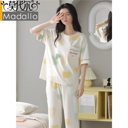 莫代尔2025空调服睡衣女士夏季纯棉短袖七分裤可外穿甜美休闲全棉家居服 607灰色条纹 黑白条纹9848 3XL 建议145-165斤穿