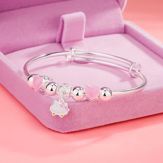 KZDhello kitty 999 sterling silver transfer bracelet female student bracelet Hello Kitty bracelet children's birthday gift hello kitty tag bracelet children's style same style Z166 same style