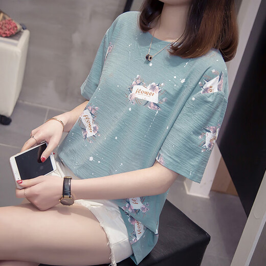 婉览2025夏装新款加肥加大码纯棉短袖t恤女胖mm宽松显瘦遮肚子上衣女 6627黄色 M 80-95斤