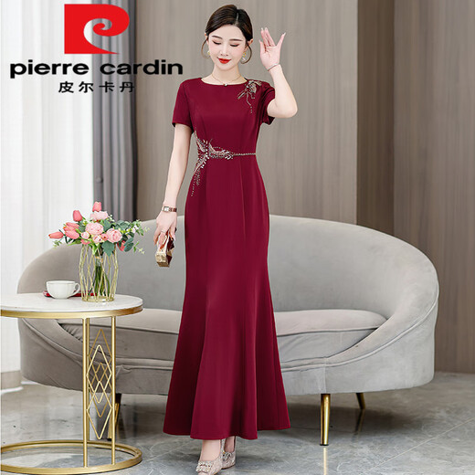 Pierre Cardin high-end Xi mother-in-law cheongsam wedding banquet dress acetate young mom wedding dress fishtail red this year's popular light luxury brand XL recommended 105-115 Jin Jin equals 0.5 kg