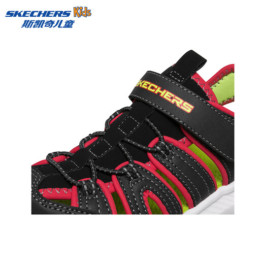 Skechers girls' sandals, toe-cap beach shoes, casual and breathable summer new soft-soled non-slip big children's shoes, black/red/BKRD 33.5