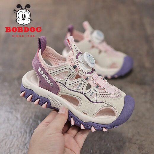 BOBDOG girls sandals 2025 new summer medium and large children's soft sole non-slip toe children's shoes girls outer wear sports shoes MQ223 pink 27 inner length 167mm