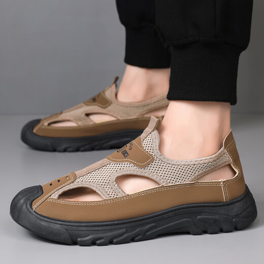 Changxiang Huili Sandalen Mesh hohl Männerschuhe für Frühlings- und Sommer Vielseitige Nicht-Schlupf-Beutel-Kopfschuhe atmungsable Sport und lässige Strandschuhe FH-Diamond S826 Brown 41