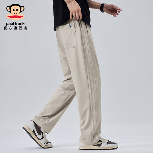 大嘴猴（paul frank）男士冰丝速干弹力直筒休闲裤夏季薄款潮牌宽松百搭男装运动长裤子 黑色6621S【官方正品】 M 【建议90-115斤】