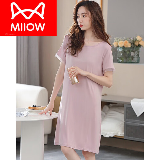 Catman (MiiOW) summer nightgown for women modal short-sleeved thin pajamas 2024 new summer large-size skirt ice silk home skirt X9249 M