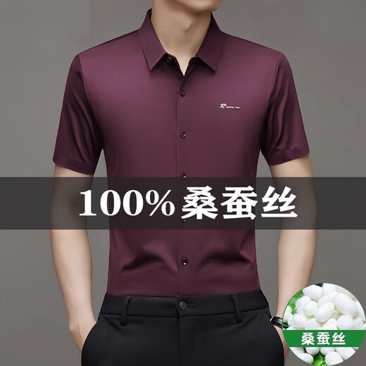Hengyuanxiang Summer Mulberry Silk Camiseta de manga corta para hombres sin trazados y sin hierro Camisa informal de mediana edad de mediana edad de mediana pulgada 9719 Royal Blue M 16595-120Jin [Jin equivale a 0.5 kg]