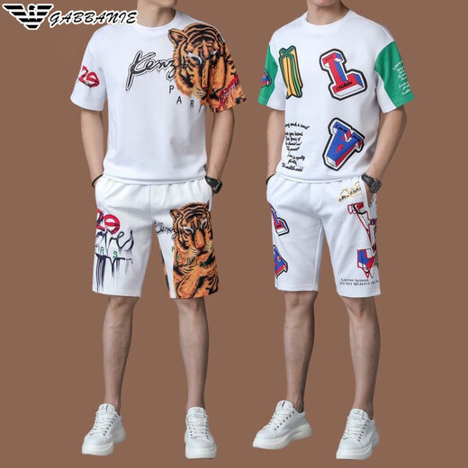 Emporio Armani Men's Ice Silk Casual Sports Set Summer Short Sleeve Two-Piece Set High-end T-Shirt Men's Shorts GA/9863 White Set 115/XL (suitable for 135-155Jin [Jin equals 0.5 kg]) Unicode