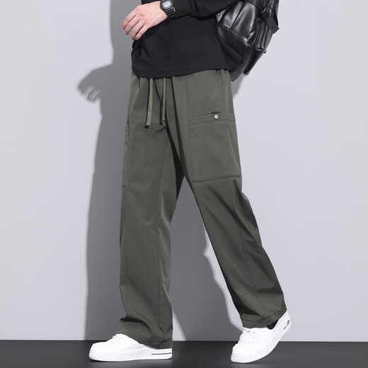 American fashion brand work pants men's loose straight autumn and winter paratrooper pants 2025 spring and autumn new sports and casual trousers 9856-Black M Merchant 90~110Jin[Jin equals 0.5 kg]