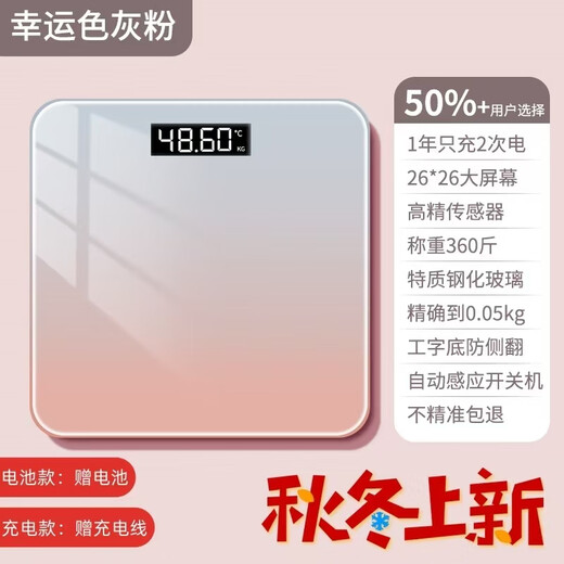 Mide applicable weight scale, body fat scale, human body scale, accurate weighing, special for weight loss, high-precision intelligent human body fitness, healthy baby floor weighing, gradient color, pink and white, 260*260 USB charging model