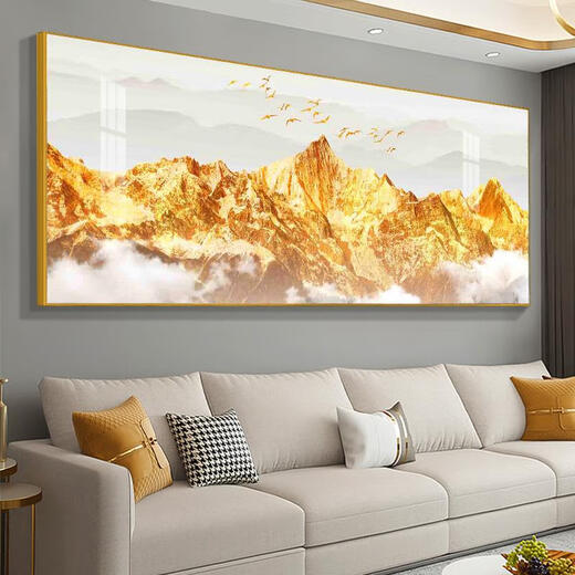 Rizhao back against Jinshan paintings office back against mountain paintings oil painting living room sofa background wall decoration landscape painting mural CT-3524-back against Jinshan 300cm*120cm (4.5 meters sofa) golden outside