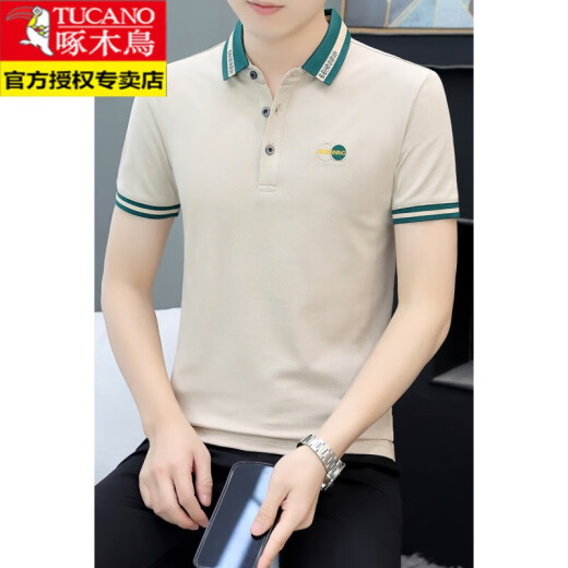 
Woodpecker lapel short-sleeved T-shirt men's POLO Paul shirt trendy brand summer business casual youth wear collar clothes qy686 white M 100-120Jin[Jin equals 0.5 kg]