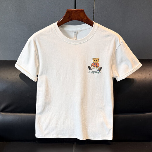 Guangan Aepe T-shirt américain aux poids lourds lourds à manches courtes pour jeunes hommes et femmes couples d'été Ins Trendy Brand Slim Round Neck Top 9922 White L 120-140Jin [Jin est égal à 0,5 kg]