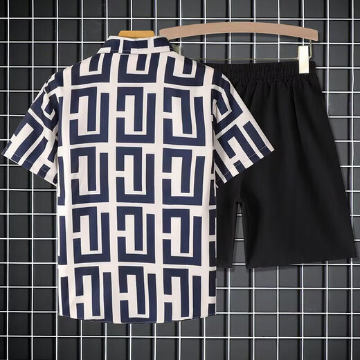 
Short-sleeved shirt men summer striped short-sleeved shirt men casual loose large-sleeved trendy floral shirt jacket square plaid [Storm 673] 2XL
