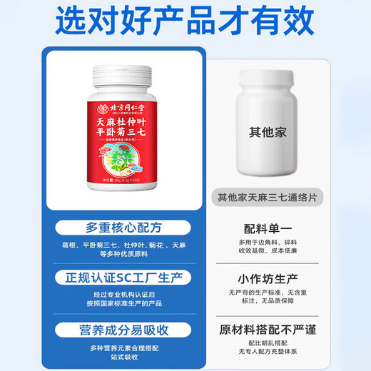 Beijing Tongrentang Tianma Sanqi Tongluo Tabletten Eucommia Ulmoides Supra Sanqi Tongluo Tabletten mittleren Alters und älterer Knie-Gelenk Schmerz Eine Flasche Erfahrung Offizielles Geschäft Jingzi Flaggschiffgeschäft
