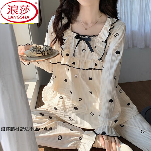 
LangSha (LangSha) woven cotton pajamas spring and autumn women's long-sleeved trousers suit summer princess style sweet tulip winter home clothing SSM-838Z M [75-100Jin [Jin equals 0.5 kg]]