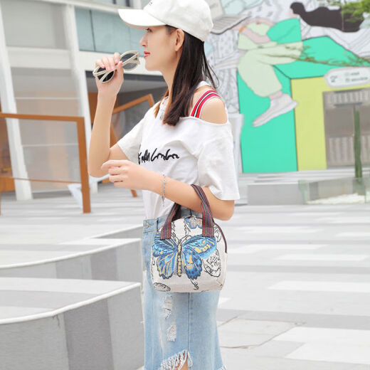轻鸥2025年新款手提包包女士手提袋子外出上班买菜手机小包女包妈咪包 时尚织布+【情侣兔子】 长18cm*高18cm*宽8cm