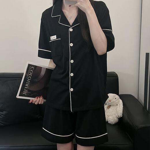 
Catman (MiiOW) Korean version simple solid color pure cotton pajamas women's short-sleeved shorts summer high-end two-piece dormitory home clothing set 9905# dark gray M 80-100Jin [Jin equals 0.5 kg]