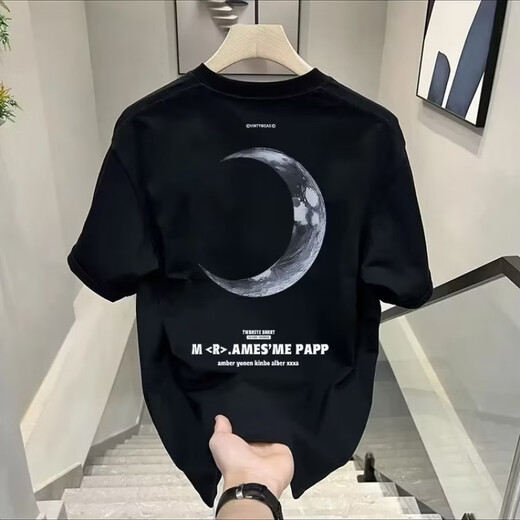 GTYUWVG Hong Kong style short-sleeved men 2025 summer loose cotton T-shirt for boys new fashion brand trendy men couple half-sleeved V753 black XL