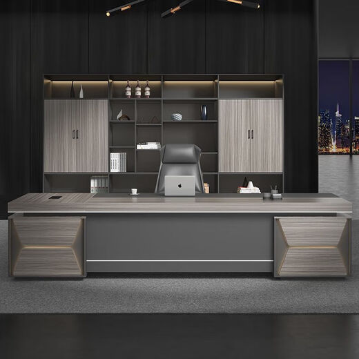 Boss desk office desk and chair combination simple modern light luxury double cabinet executive desk manager desk executive desk furniture McKinley + Khaki installation consultation customer service 1.6 meters + classic single cabinet Qiancheng package delivery