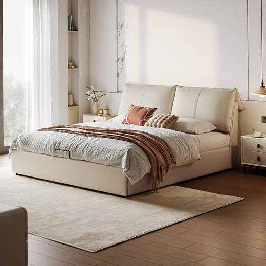 Lin's Home Double Bed Leather Master Bed Bedside Soft Bag Backrest Bed High-end Atmospheric 1.8m x 2m Bed PC835