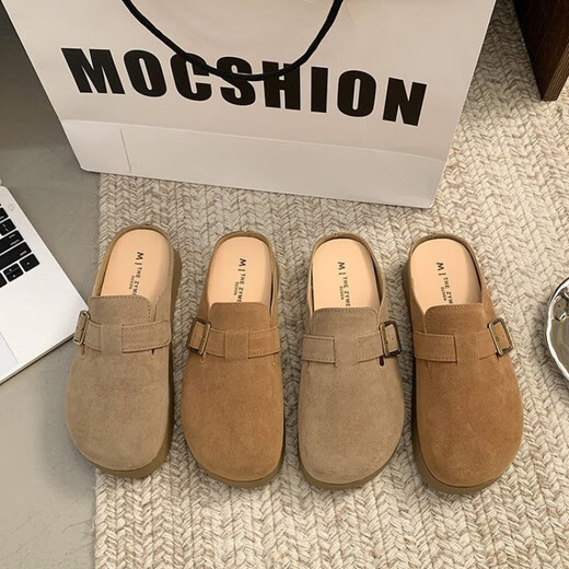 Flat untere Halbschneider für Frauen, die 2025 neue Frühling ein-Fuß-Birken-Schuhe faul schwangere Frauen einzelne Schuhe Khaki 38