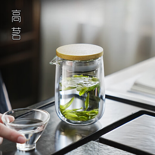 Gaoming double-layered green tea teapot with high temperature resistance for one person 2025 new office special anti-scald small teapot double-layered teapot 300ml