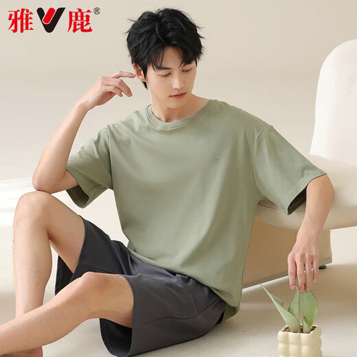 Yalu men's pajamas men's pure cotton summer thin short-sleeved cotton can be worn casual large-size boys' home clothing set 42M13601 4XL [Recommended weight 180-200 Jin [Jin equals 0.5 kg]]