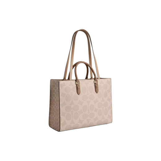 蔻驰（COACH）女包24年新款 Maggie 老花帆布 百搭托特包斜挎包 送女友节日送礼 灰褐色 CY677-IMXI9（大号） 尺码咨询客服